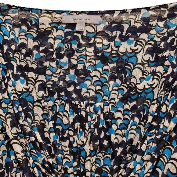 Classiques Entier Vintage Y2K Blue Black White Gathers Stretch Silk Top Blouse S - Picture 7 of 16